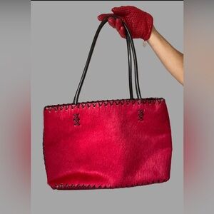 Y2K Vintage Maliparmi Unique Red Calf Hair leather Tote Bag italy